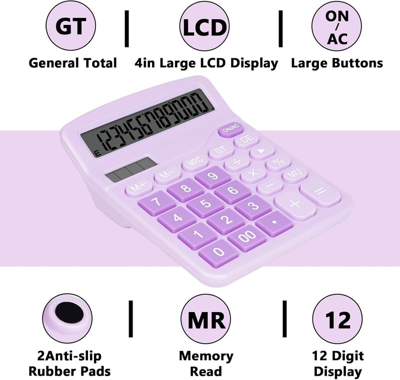 DANRONG Cute Purple Desktop Calculator with Big Buttons, Dual Power Source, Solar and Battery, Large Display Screen - Perfect for Office, Teachers, and Students (Purple) - Image 4
